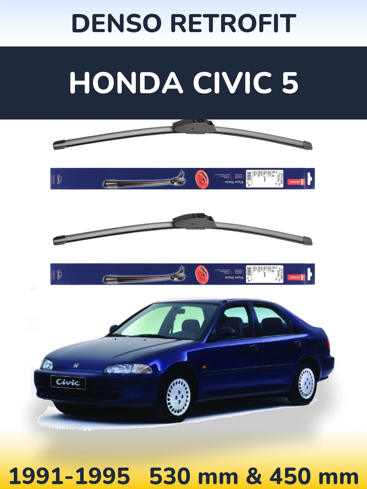 Sada předních stěračů Denso Retrofit 530 a 450 mm pro Honda Civic 5 1991-1995