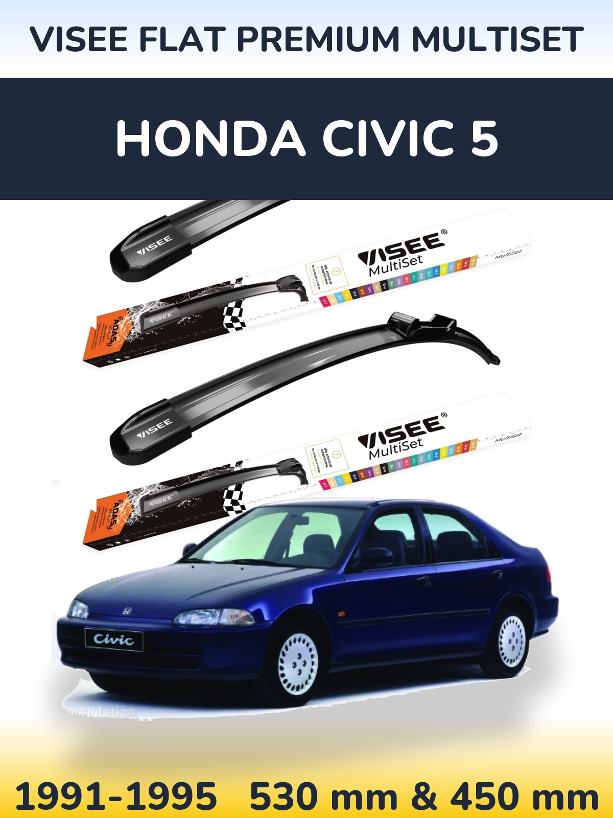 Sada předních stěračů VISEE FLAT PREMIUM MultiSet 530 a 450 mm pro Honda Civic 5 1991-1995