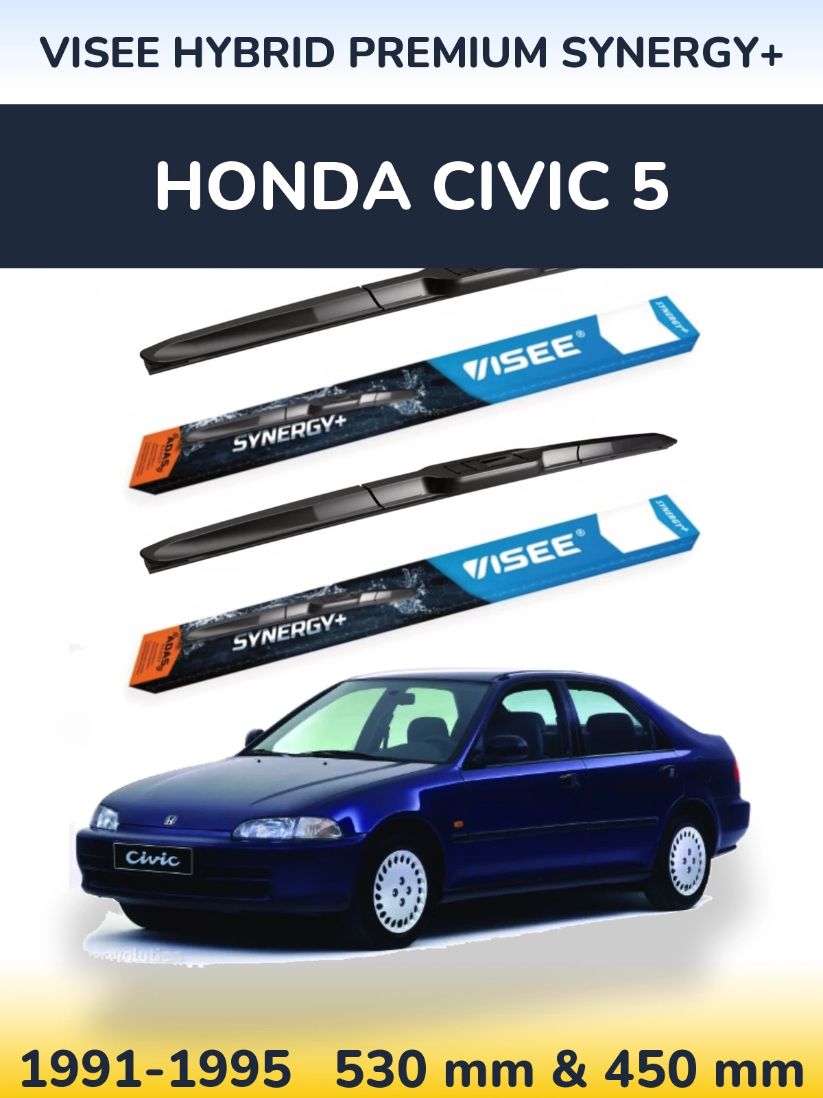Sada předních stěračů VISEE HYBRID PREMIUM SYNERGY+ 530 a 450 mm pro Honda Civic 5 1991-1995