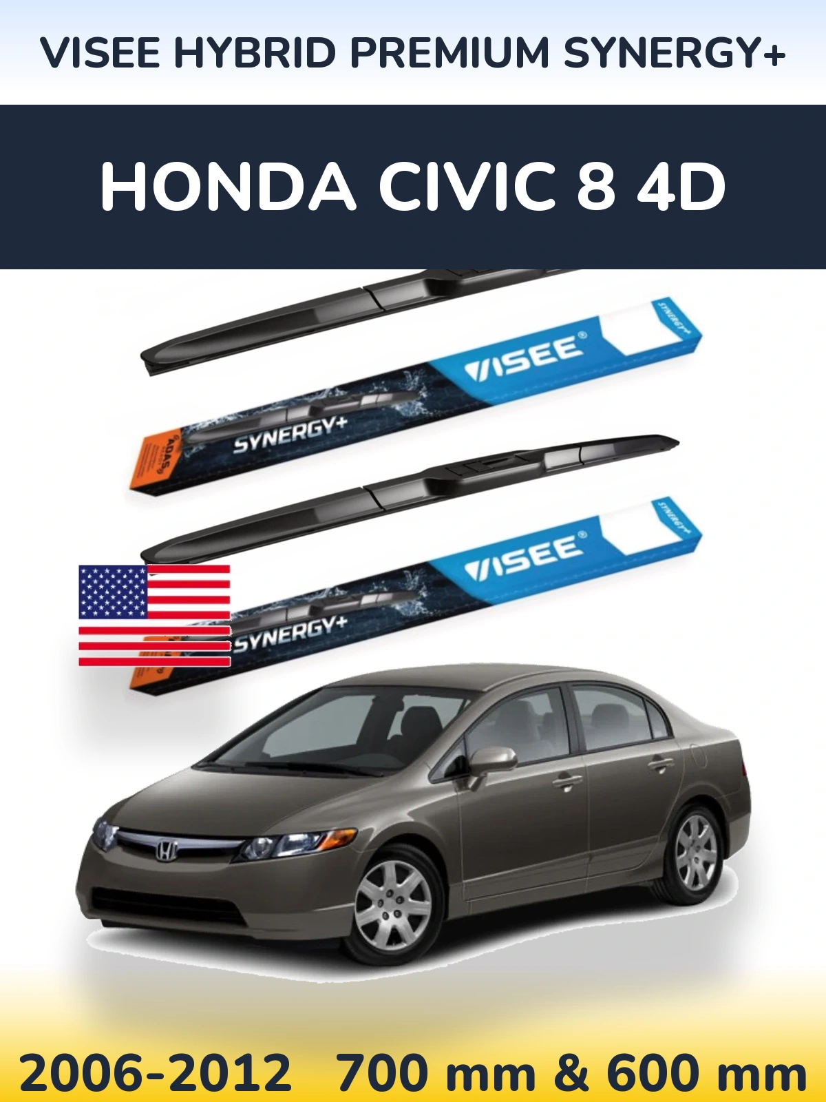 Sada předních stěračů VISEE HYBRID PREMIUM SYNERGY+ 700 a 600 mm pro Honda Civic 8 4D 2006-2012