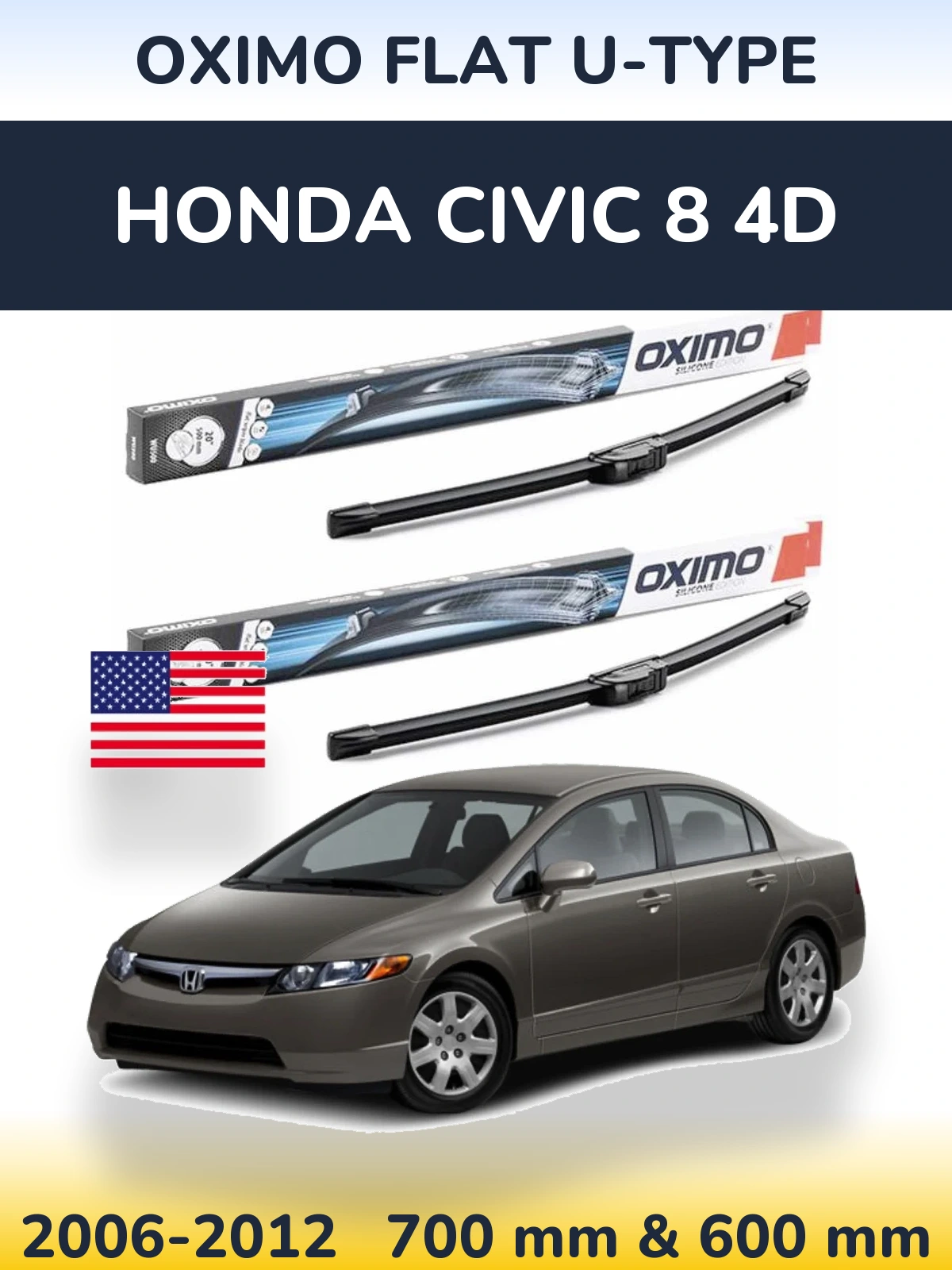 Sada předních stěračů Oximo Flat U-type 700 a 600 mm pro Honda Civic 8 4D 2006-2012