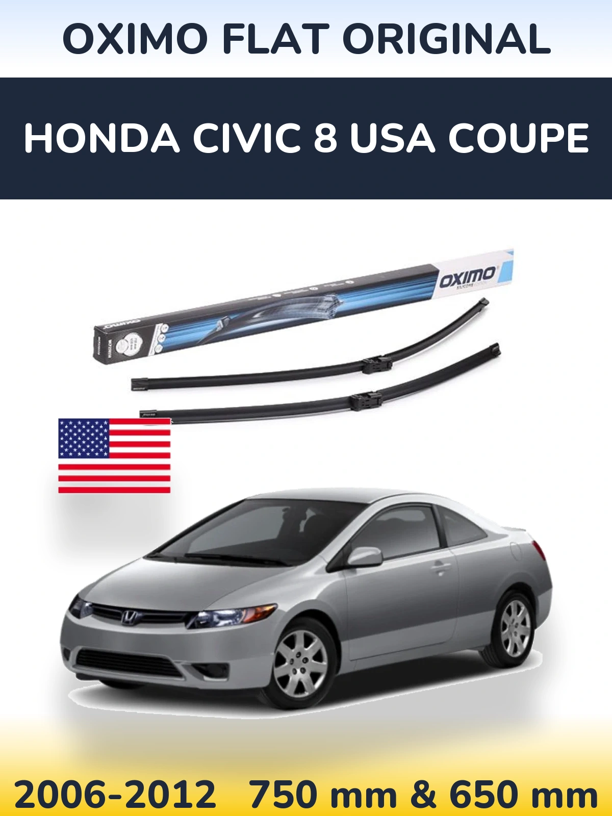 Sada předních stěračů Oximo Flat Original 750 a 650 mm pro Honda Civic 8 USA coupe 2006-2012