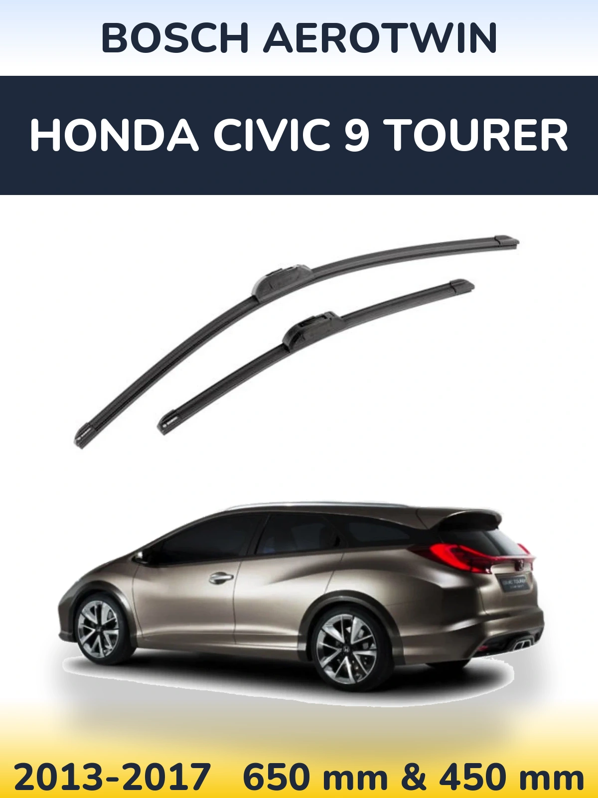 Sada předních stěračů BOSCH AeroTwin 650 a 450 mm pro Honda Civic 9 Tourer 2013-2017