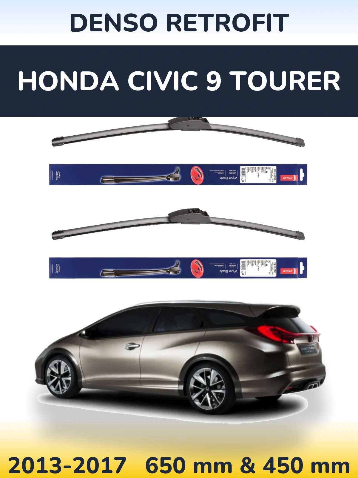 Sada předních stěračů Denso Retrofit 650 a 450 mm pro Honda Civic 9 Tourer 2013-2017