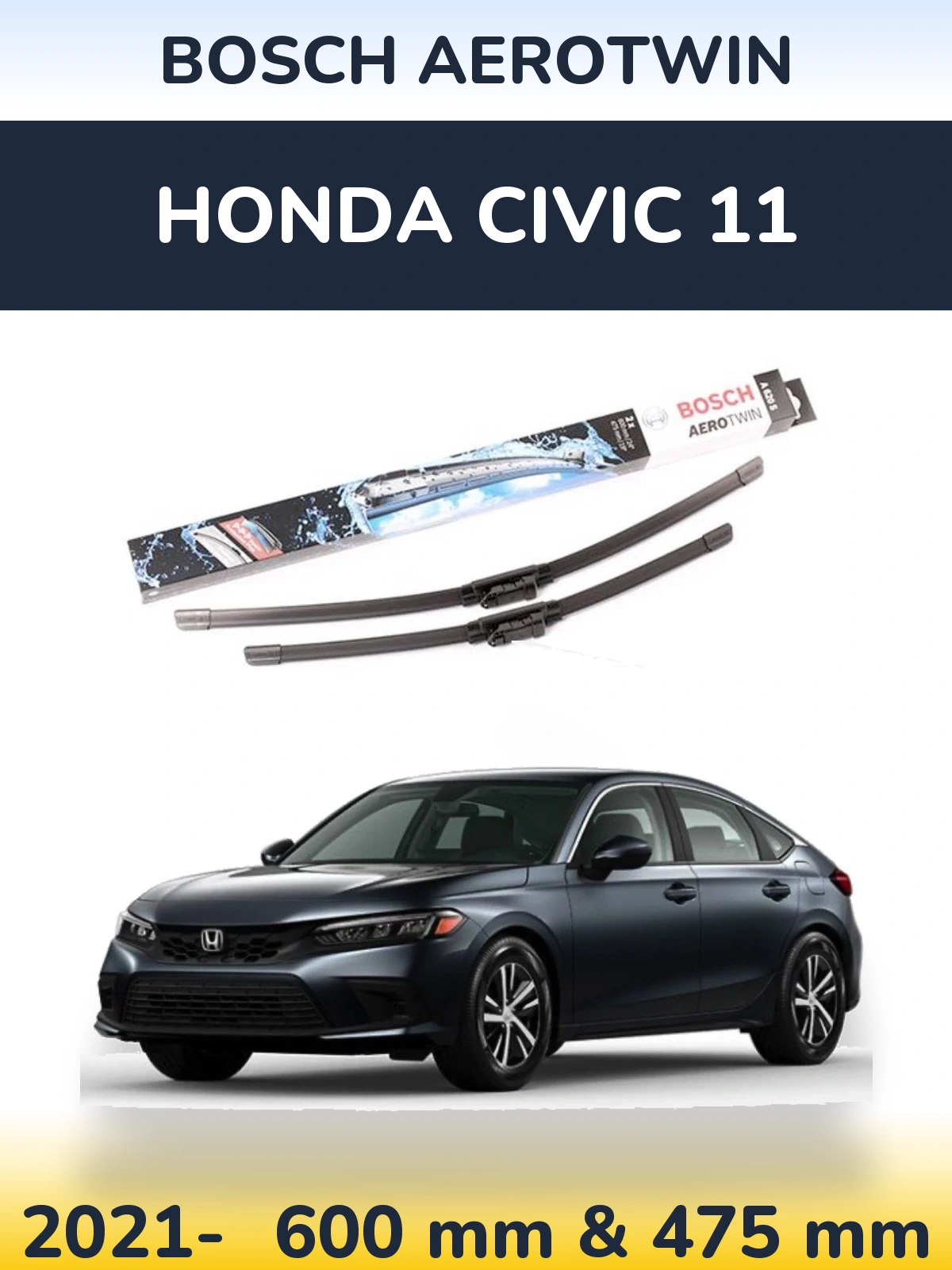 Sada předních stěračů BOSCH AeroTwin 600 a 475 mm pro Honda Civic 11 2021-2026