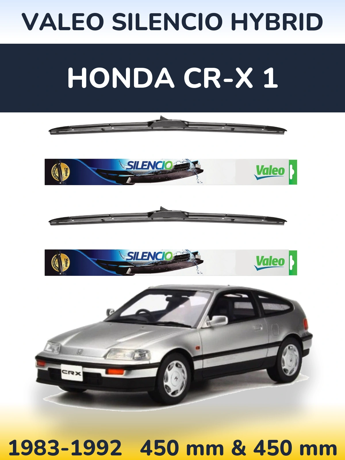 Sada předních stěračů Valeo Silencio Hybrid 450 a 450 mm pro Honda CR-X 1 1983-1992