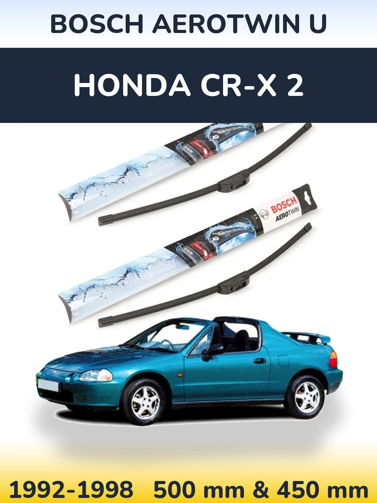 Sada předních stěračů BOSCH AeroTwin U 500 a 450 mm pro Honda CR-X 2 1992-1998