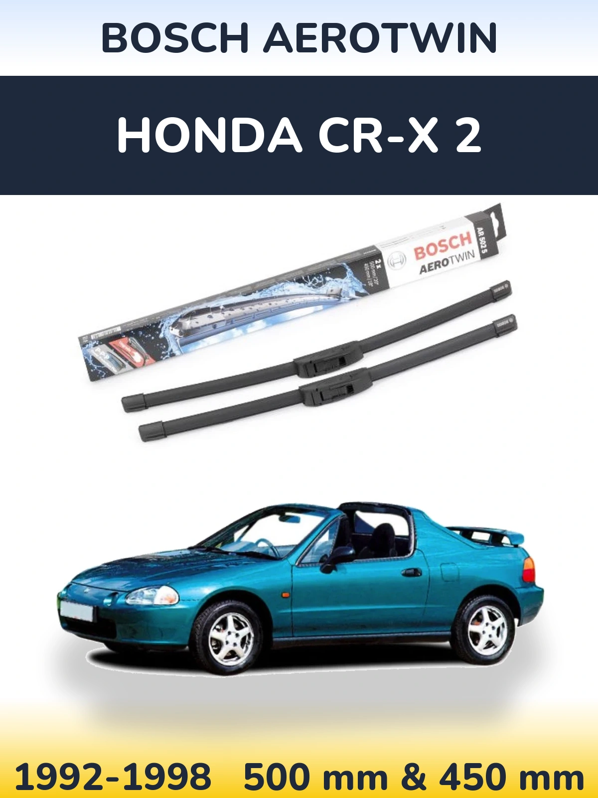 Комплект передніх щіток BOSCH AeroTwin 500 & 450 мм для Honda CR-X 2 1992-1998