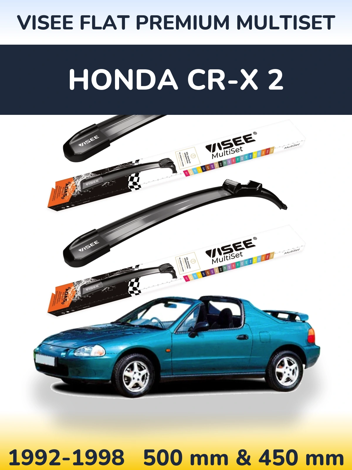 Комплект передніх щіток VISEE FLAT PREMIUM MultiSet 500 & 450 мм для Honda CR-X 2 1992-1998