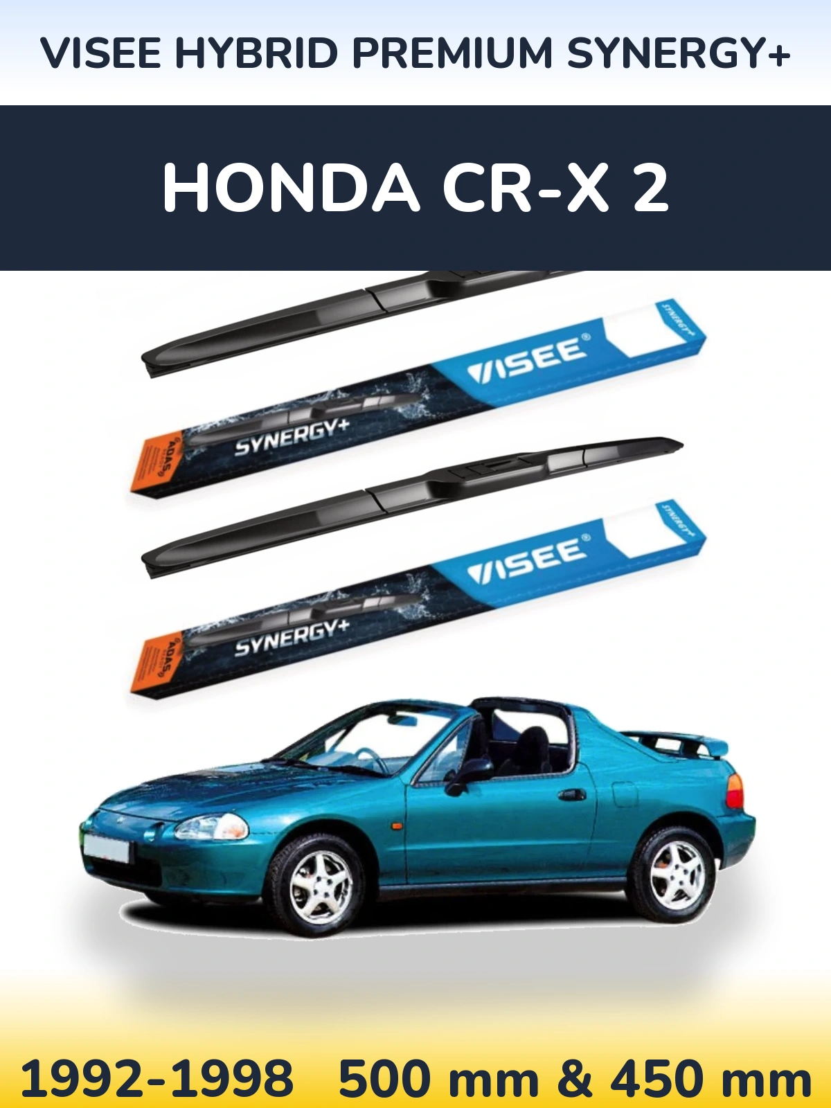 Sada předních stěračů VISEE HYBRID PREMIUM SYNERGY+ 500 a 450 mm pro Honda CR-X 2 1992-1998