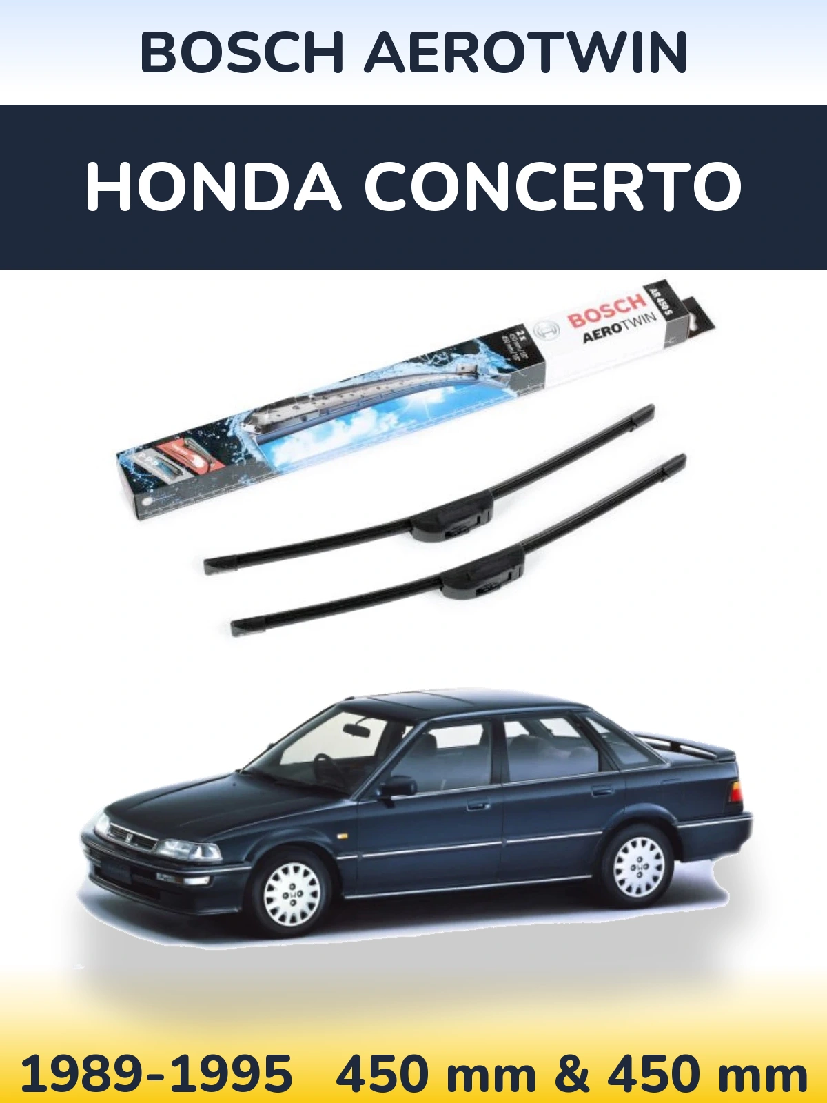 Sada předních stěračů BOSCH AeroTwin 450 a 450 mm pro Honda Concerto 1989-1995