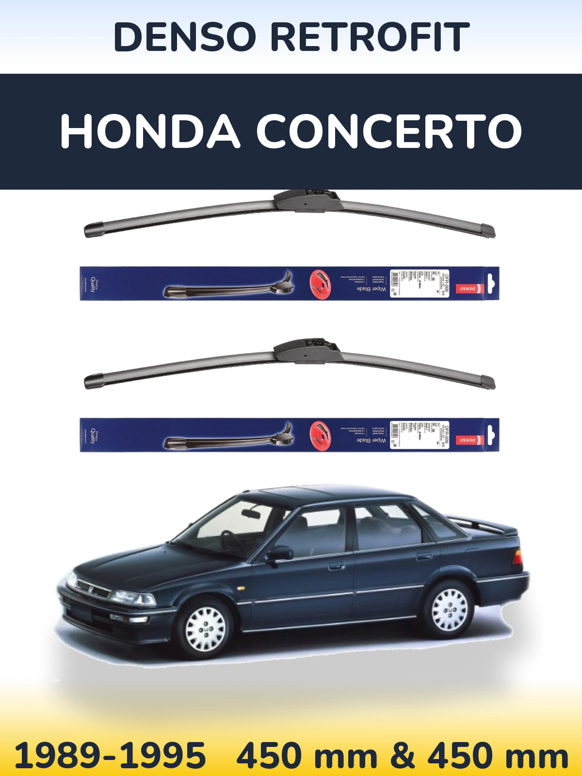 Sada předních stěračů Denso Retrofit 450 a 450 mm pro Honda Concerto 1989-1995