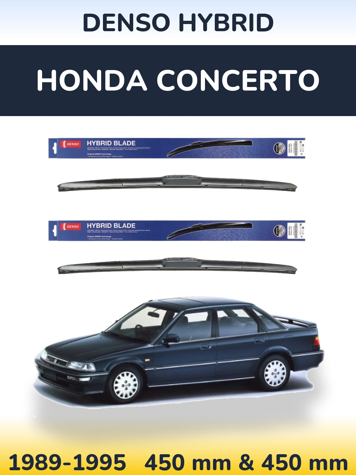 Sada předních stěračů Denso Hybrid 450 a 450 mm pro Honda Concerto 1989-1995
