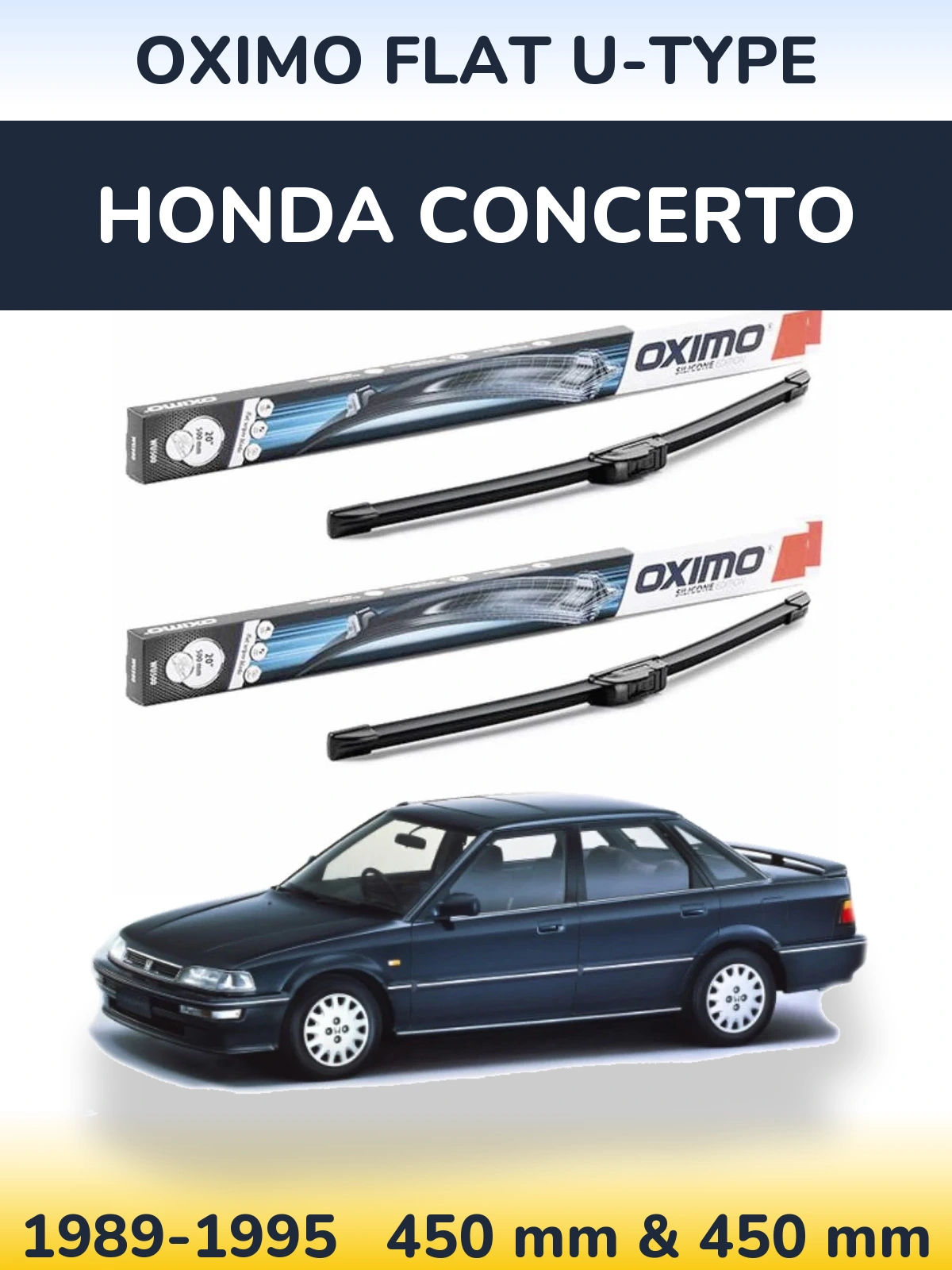 Sada předních stěračů Oximo Flat U-type 450 a 450 mm pro Honda Concerto 1989-1995