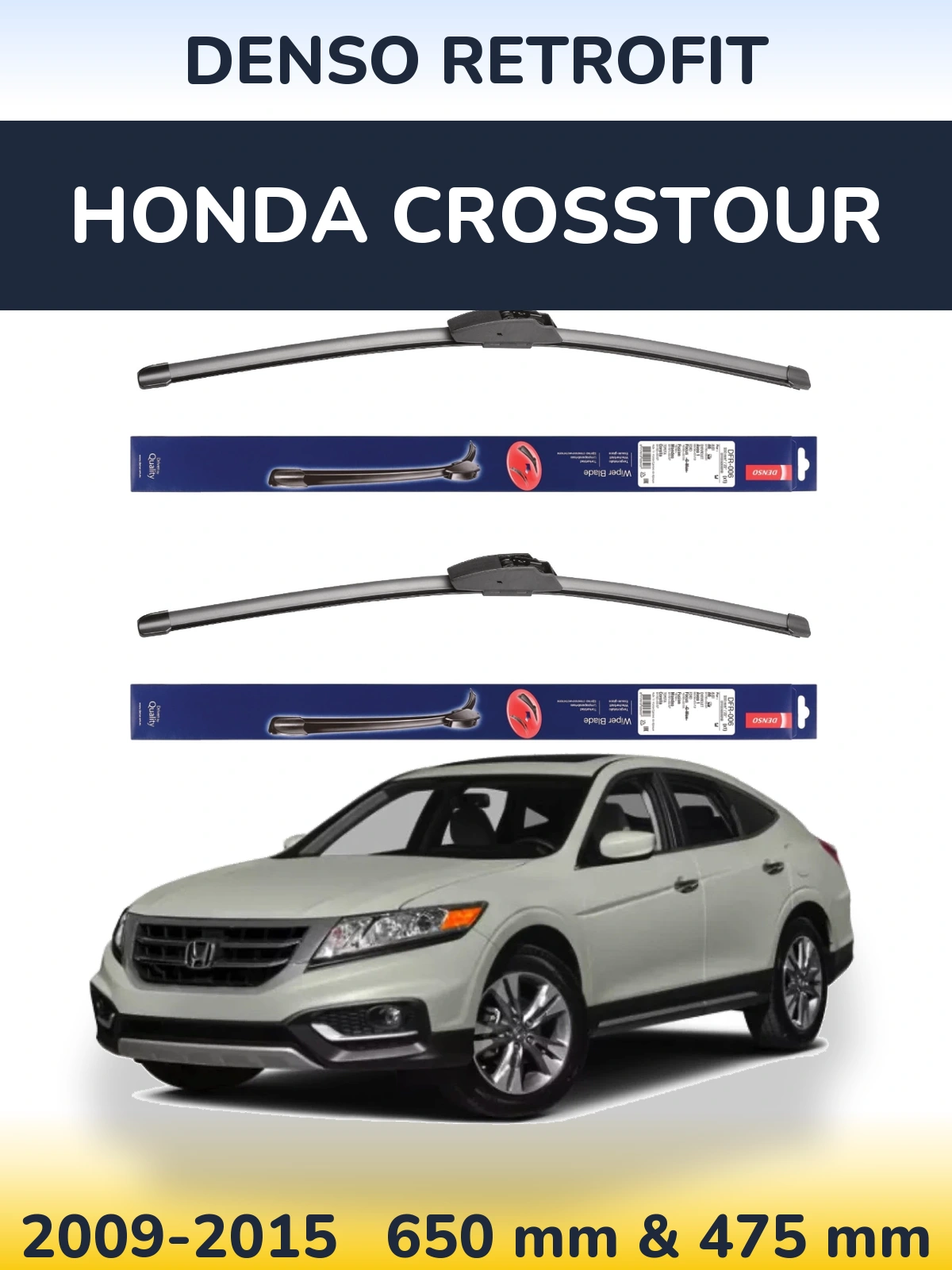 Sada předních stěračů Denso Retrofit 650 a 475 mm pro Honda Crosstour 2009-2015