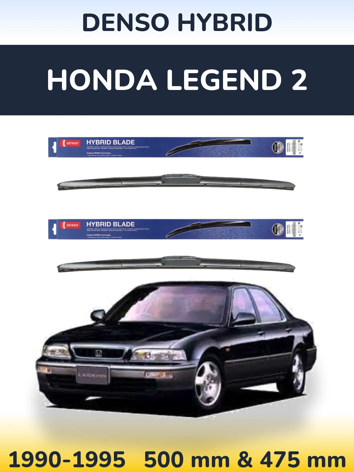 Sada předních stěračů Denso Hybrid 500 a 475 mm pro Honda Legend 2 1990-1995