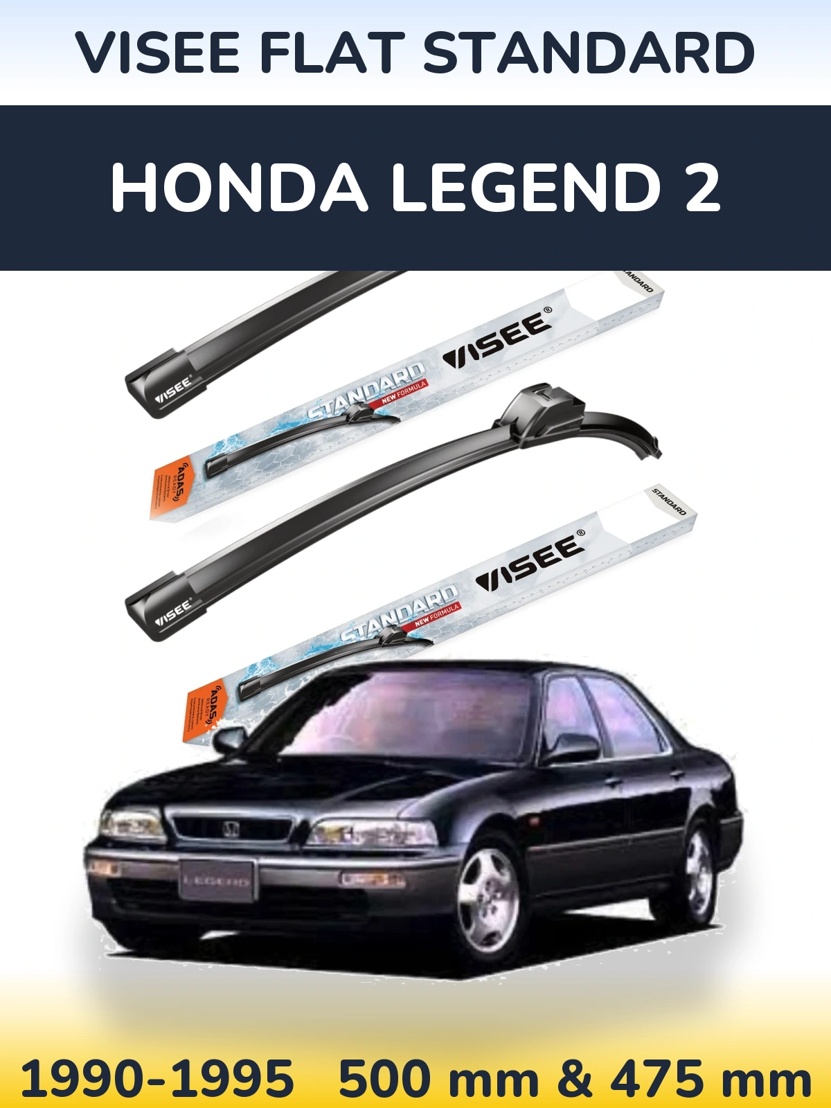 Комплект передніх щіток VISEE FLAT STANDARD 500 & 475 мм для Honda Legend 2 1990-1995