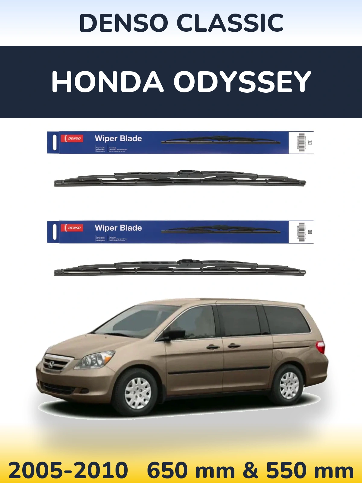 Sada předních stěračů Denso Classic 650 a 550 mm pro Honda Odyssey 2005-2010