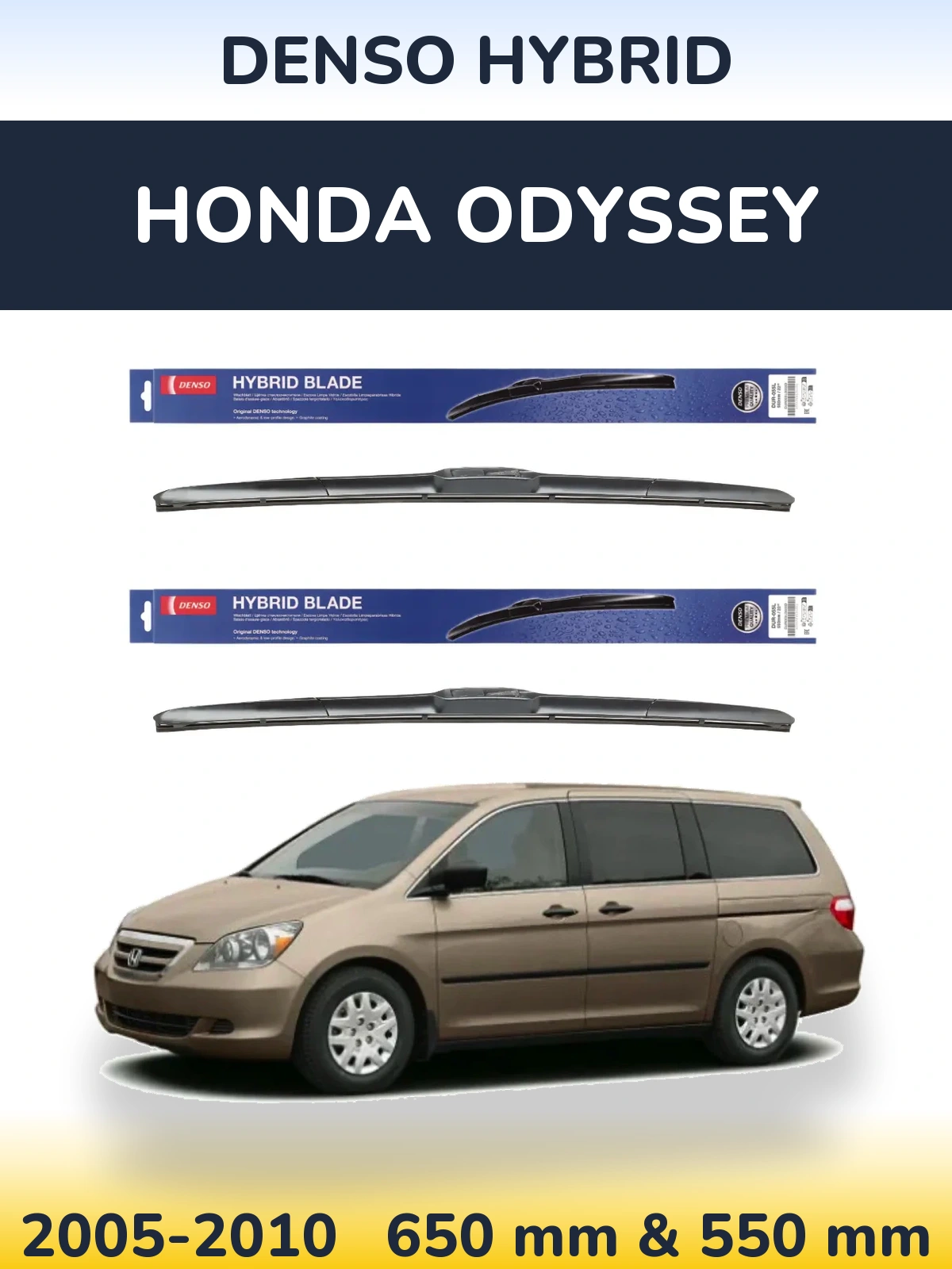 Sada předních stěračů Denso Hybrid 650 a 550 mm pro Honda Odyssey 2005-2010