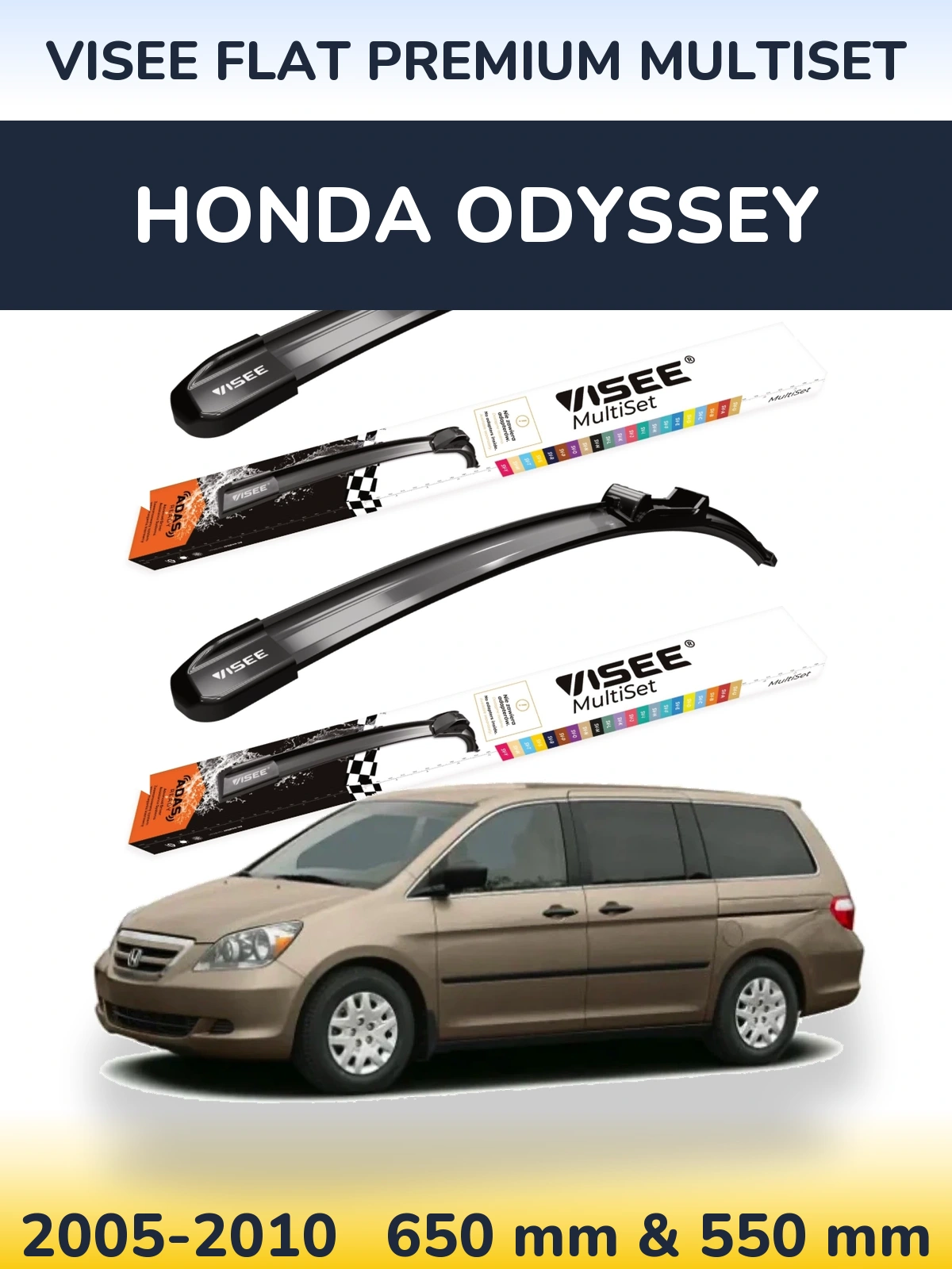 Sada předních stěračů VISEE FLAT PREMIUM MultiSet 650 a 550 mm pro Honda Odyssey 2005-2010