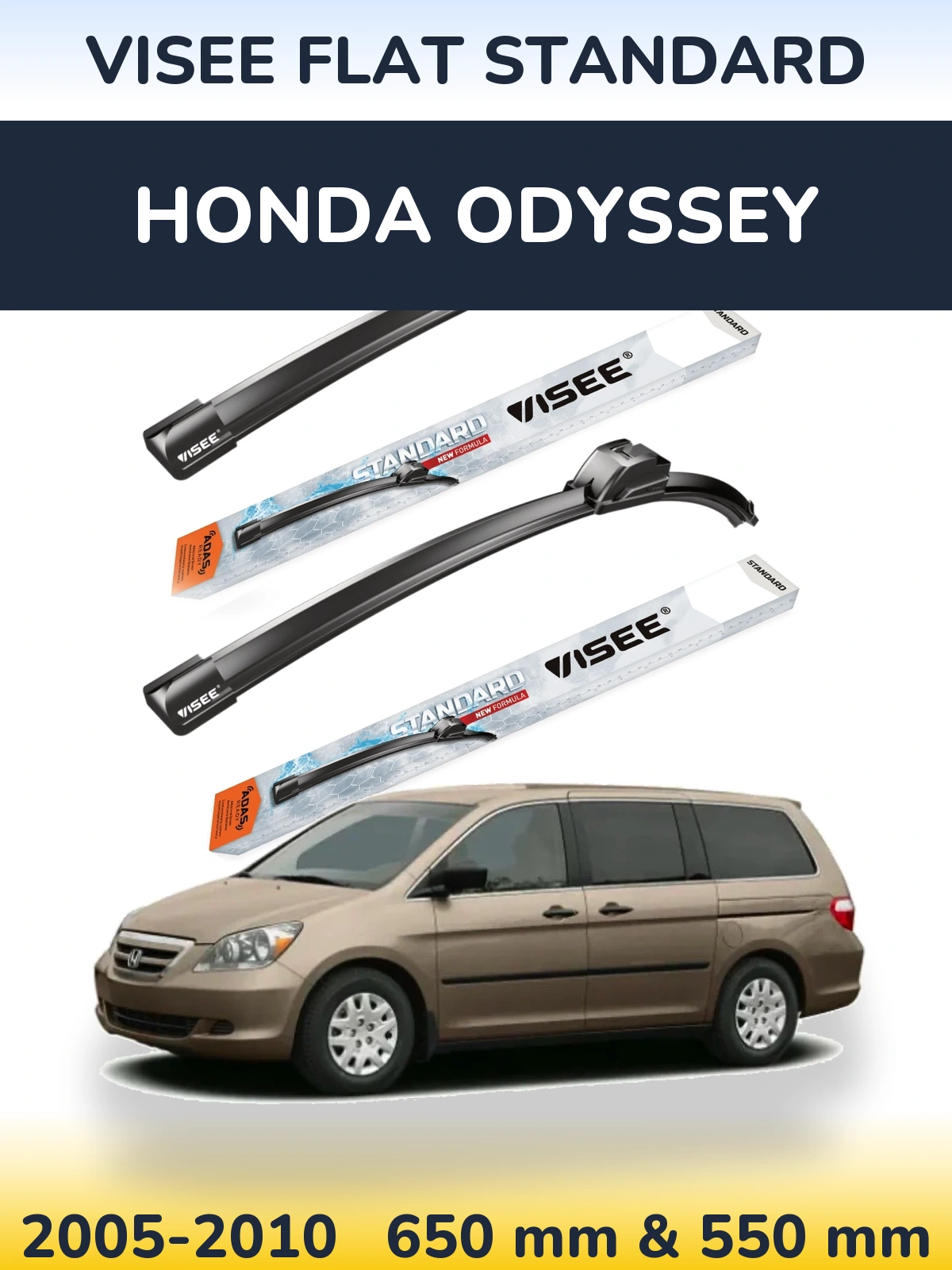 Sada předních stěračů VISEE FLAT STANDARD 650 a 550 mm pro Honda Odyssey 2005-2010