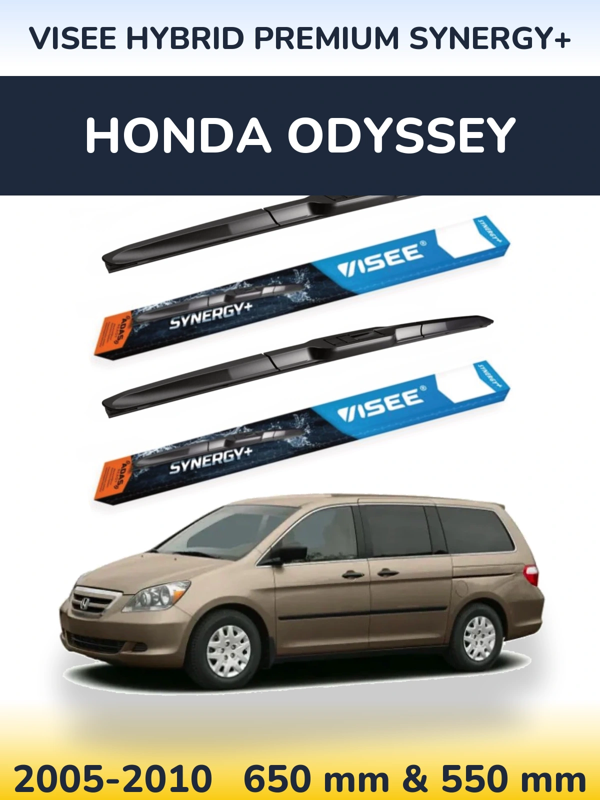 Sada předních stěračů VISEE HYBRID PREMIUM SYNERGY+ 650 a 550 mm pro Honda Odyssey 2005-2010