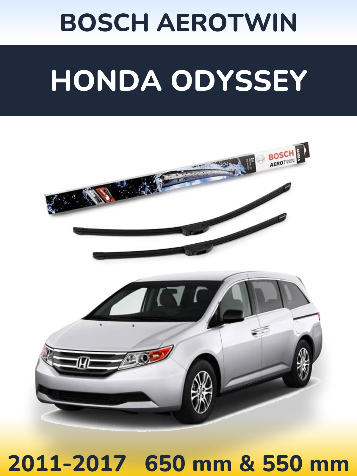 Sada předních stěračů BOSCH AeroTwin 650 a 550 mm pro Honda Odyssey 2011-2017