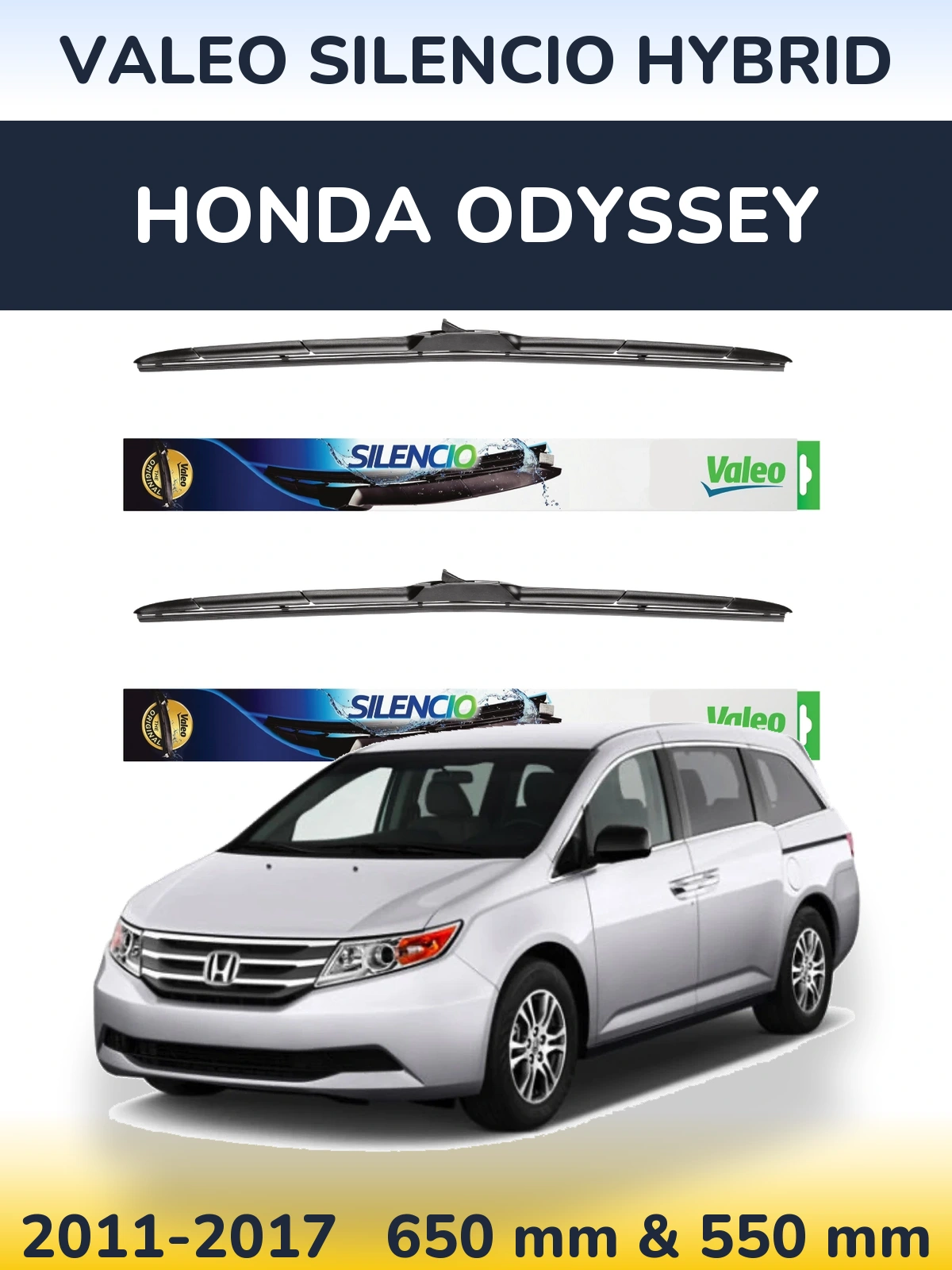 Sada předních stěračů Valeo Silencio Hybrid 650 a 550 mm pro Honda Odyssey 2011-2017