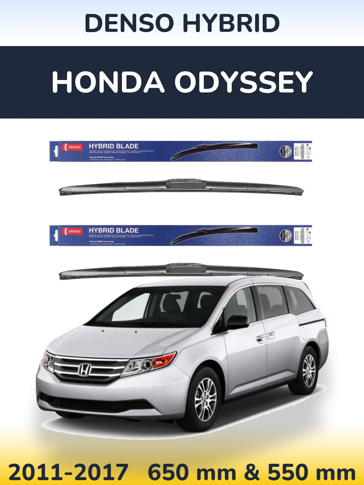 Sada předních stěračů Denso Hybrid 650 a 550 mm pro Honda Odyssey 2011-2017