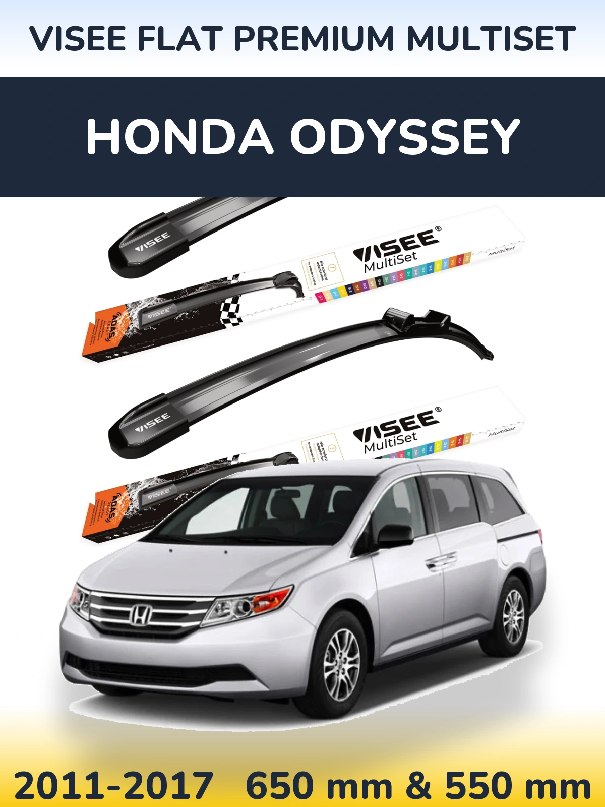 Sada předních stěračů VISEE FLAT PREMIUM MultiSet 650 a 550 mm pro Honda Odyssey 2011-2017