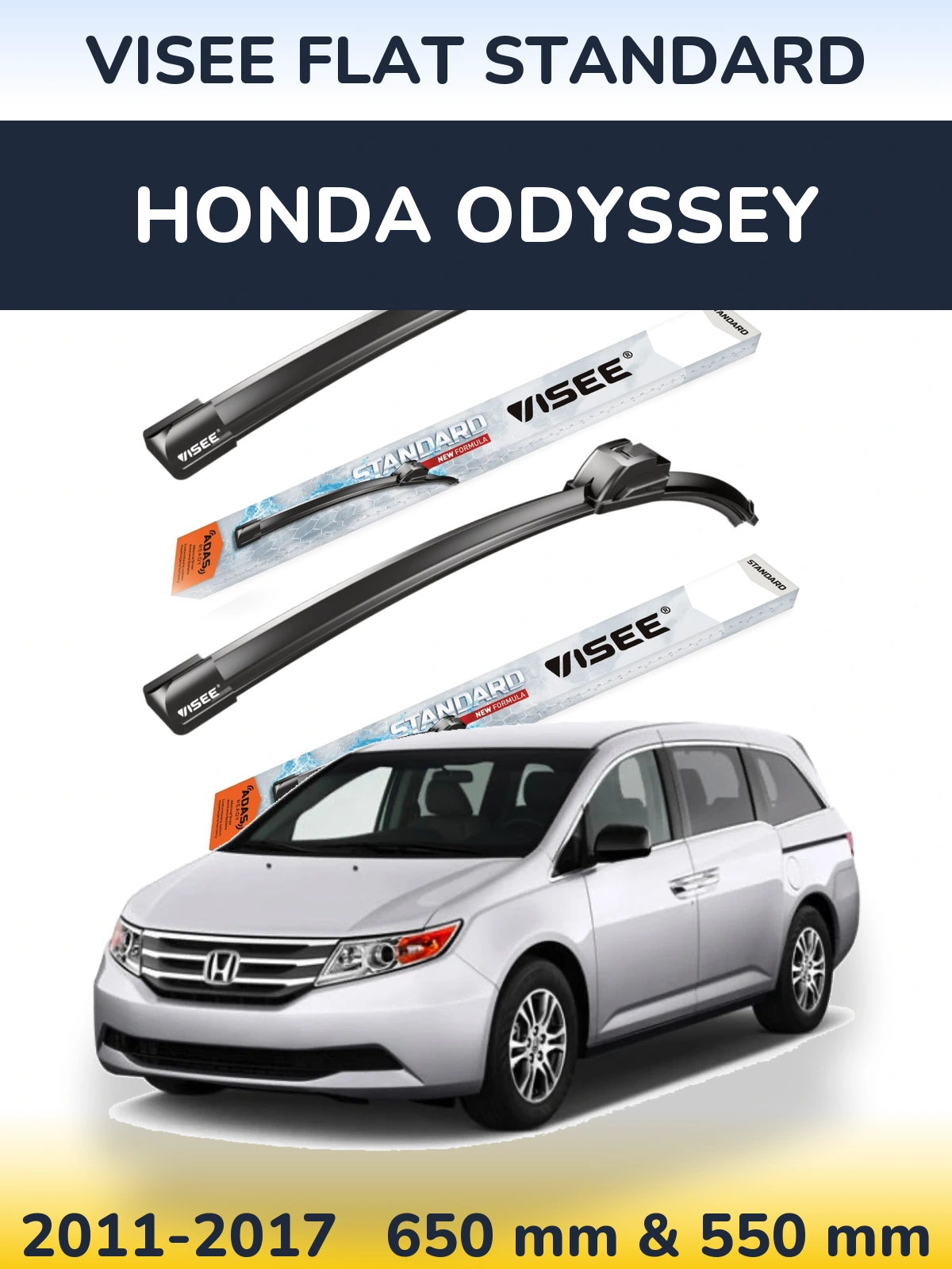 Sada předních stěračů VISEE FLAT STANDARD 650 a 550 mm pro Honda Odyssey 2011-2017