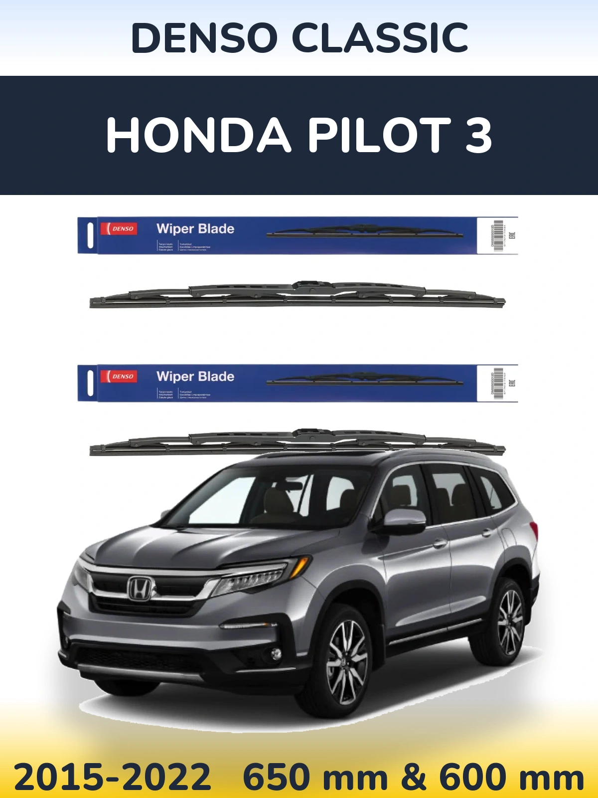 Sada předních stěračů Denso Classic 650 a 600 mm pro Honda Pilot 3 2015-2022