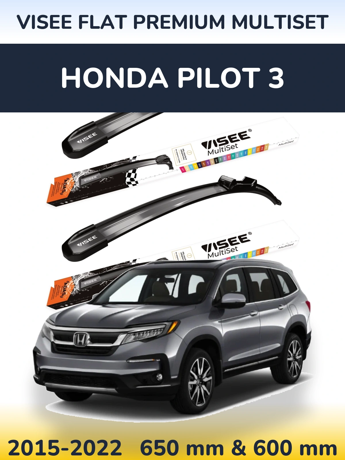 Sada předních stěračů VISEE FLAT PREMIUM MultiSet 650 a 600 mm pro Honda Pilot 3 2015-2022