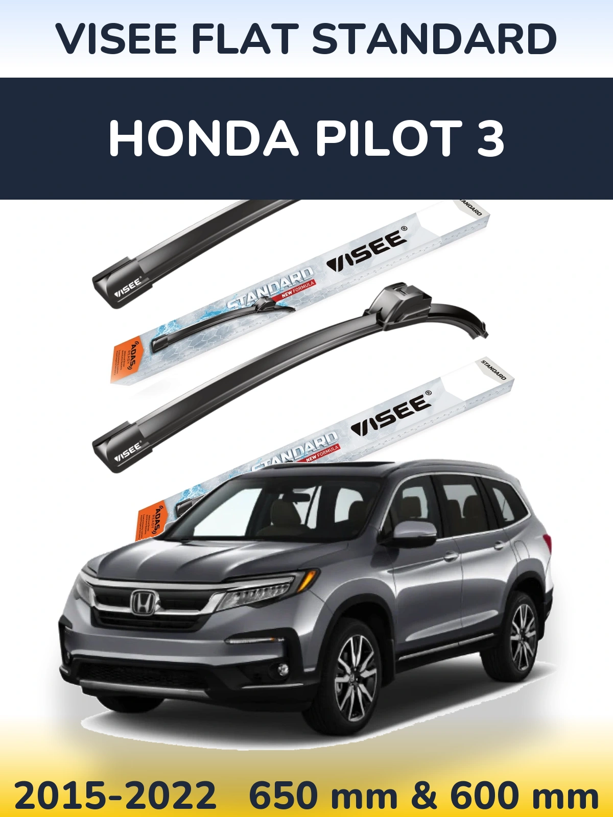 Sada předních stěračů VISEE FLAT STANDARD 650 a 600 mm pro Honda Pilot 3 2015-2022