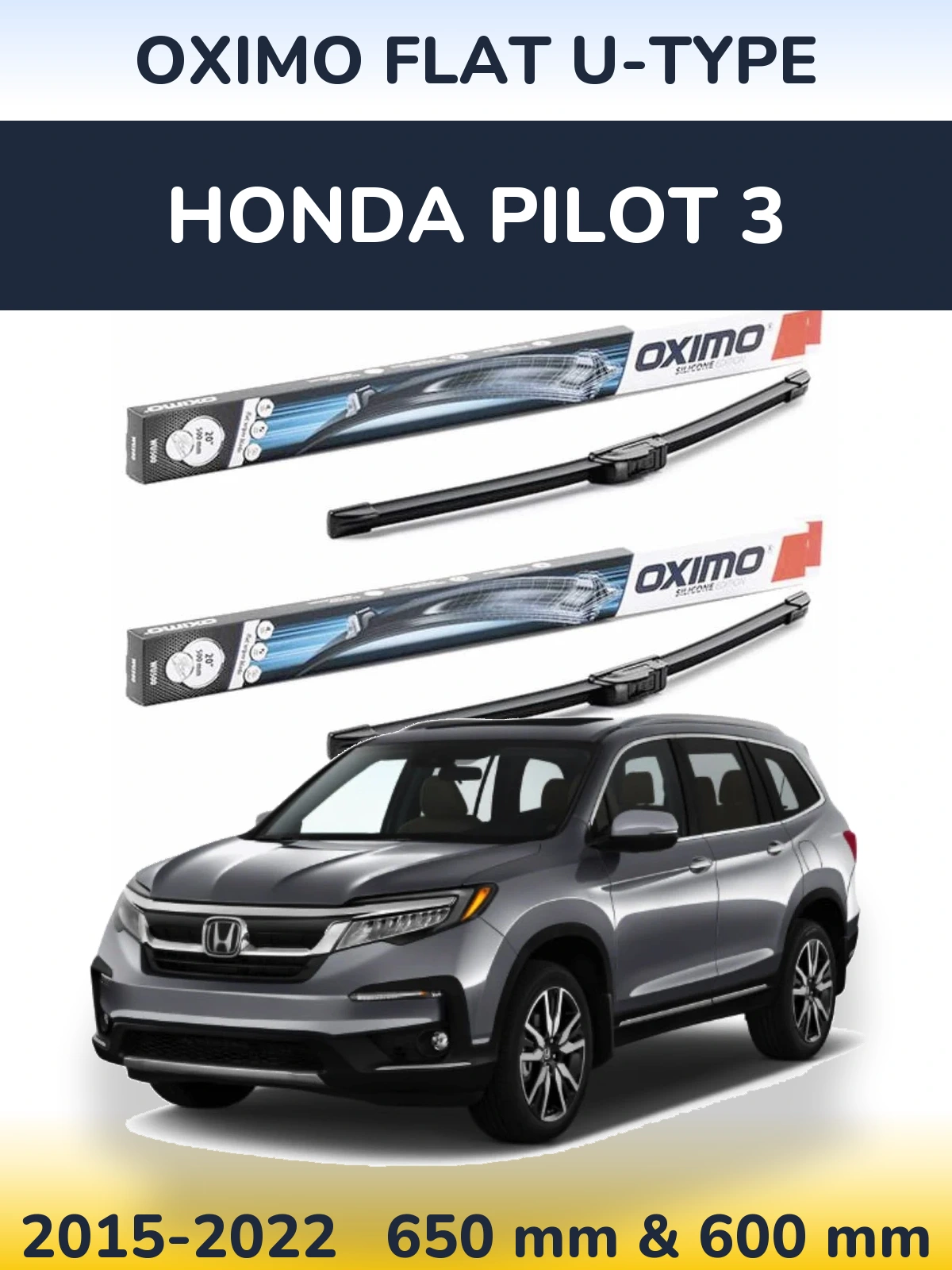 Sada předních stěračů Oximo Flat U-type 650 a 600 mm pro Honda Pilot 3 2015-2022