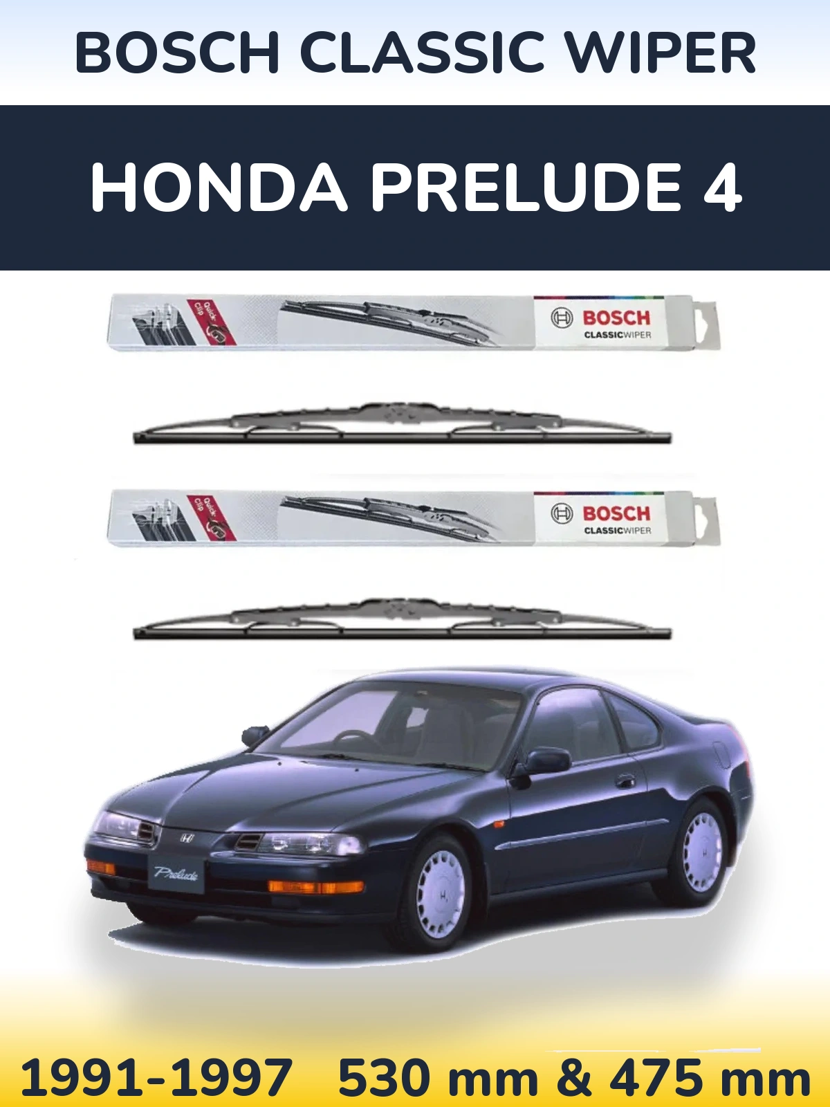 Sada předních stěračů BOSCH Classic Wiper 530 a 475 mm pro Honda Prelude 4 1991-1997