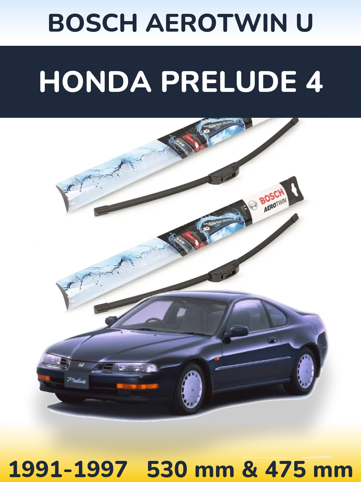 Sada předních stěračů BOSCH AeroTwin U 530 a 475 mm pro Honda Prelude 4 1991-1997