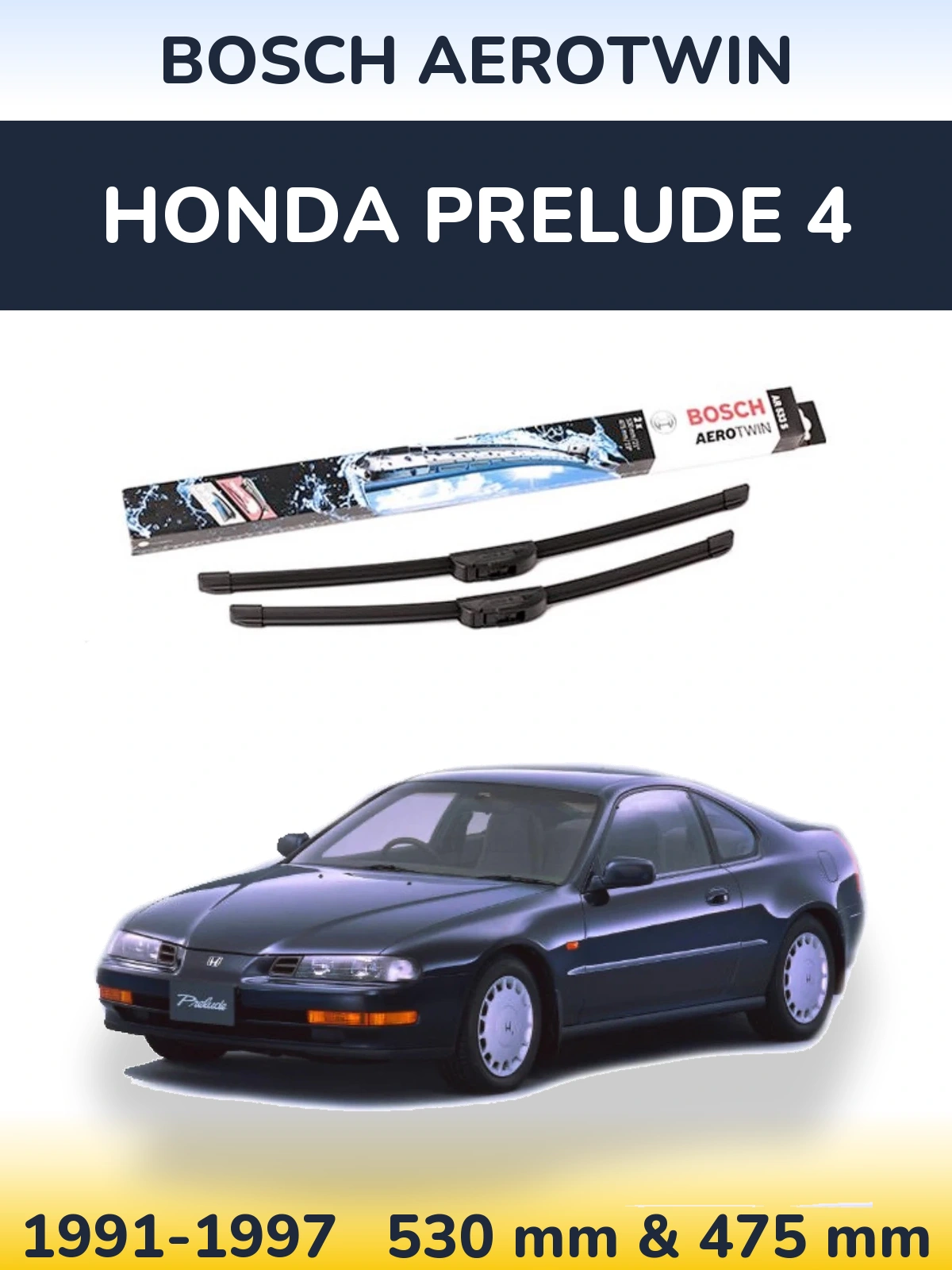 Sada předních stěračů BOSCH AeroTwin 530 a 475 mm pro Honda Prelude 4 1991-1997