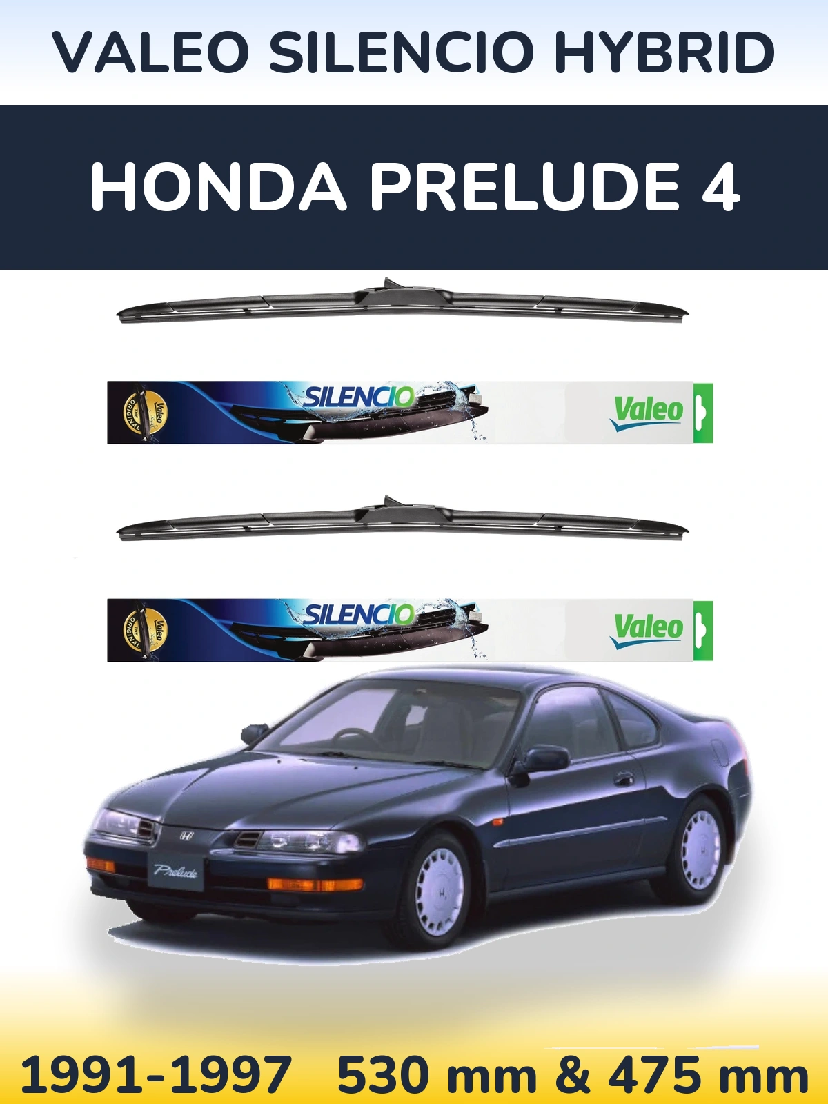 Sada předních stěračů Valeo Silencio Hybrid 530 a 475 mm pro Honda Prelude 4 1991-1997