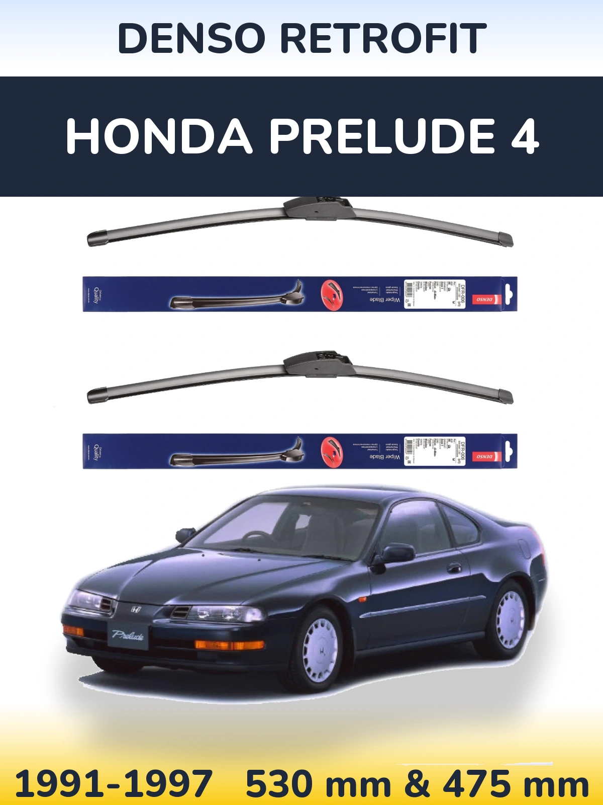 Sada předních stěračů Denso Retrofit 530 a 475 mm pro Honda Prelude 4 1991-1997