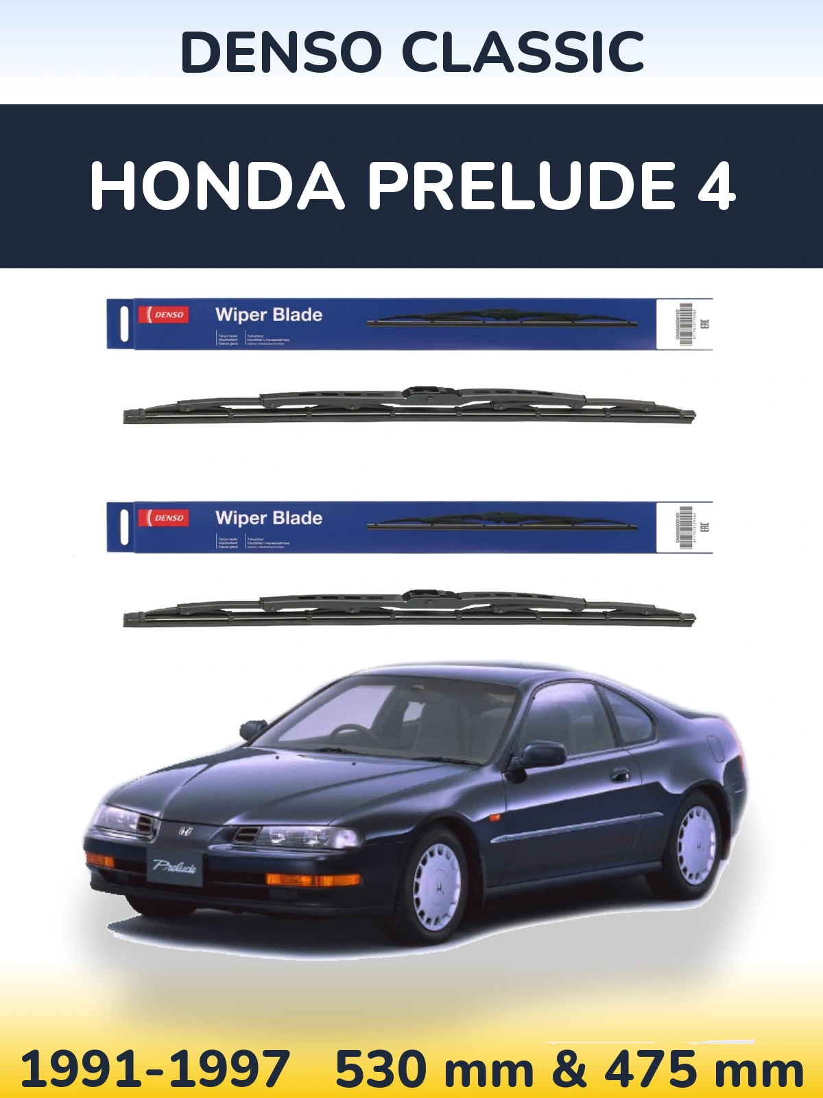 Sada předních stěračů Denso Classic 530 a 475 mm pro Honda Prelude 4 1991-1997