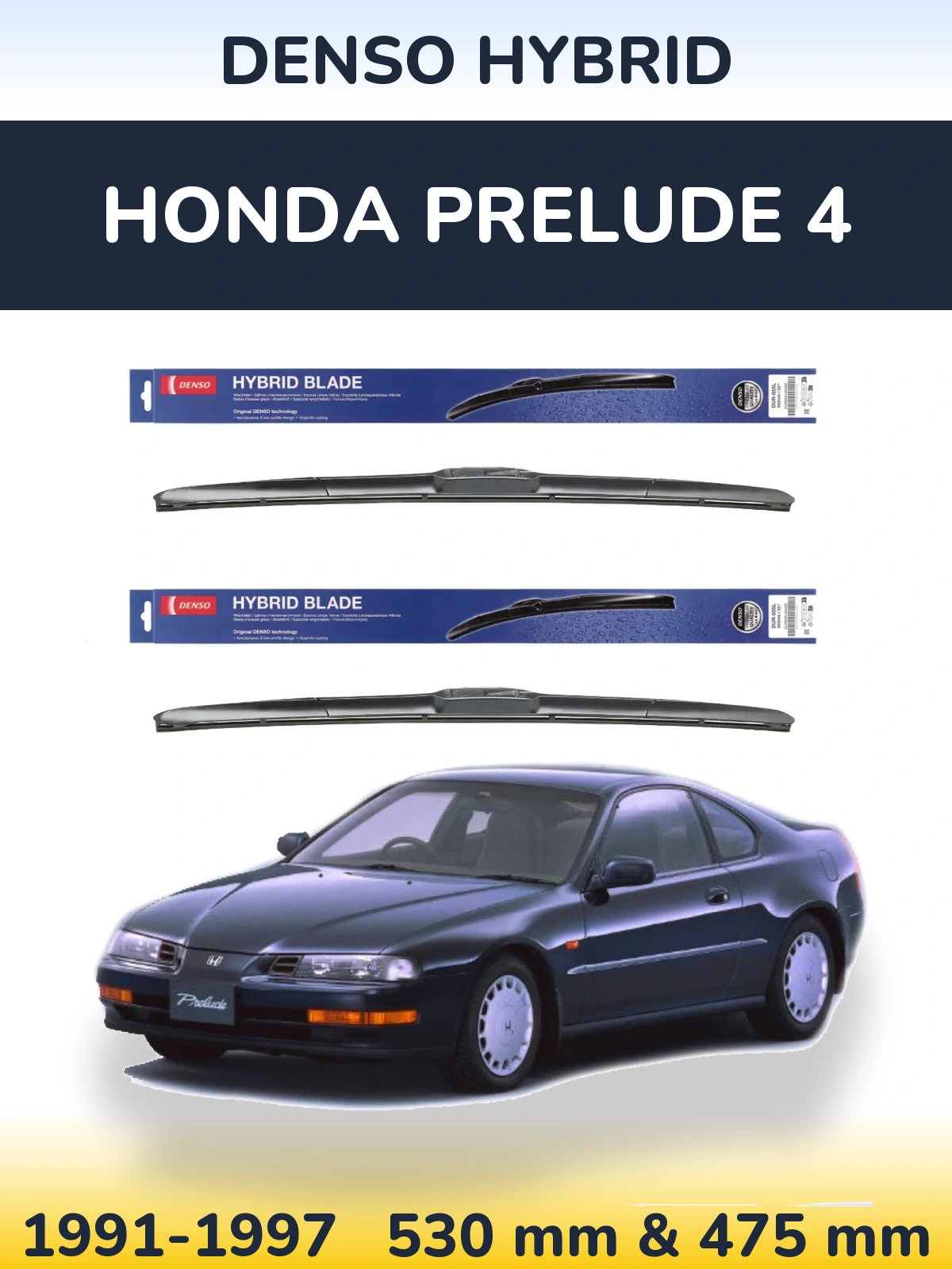 Sada předních stěračů Denso Hybrid 530 a 475 mm pro Honda Prelude 4 1991-1997