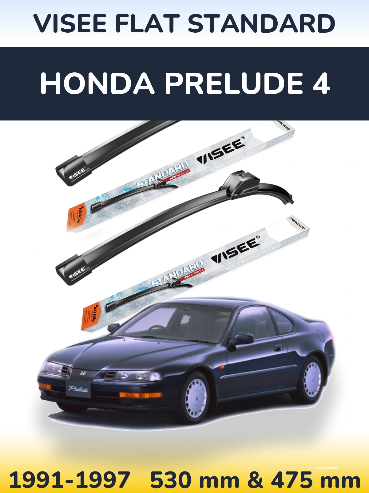 Sada předních stěračů VISEE FLAT STANDARD 530 a 475 mm pro Honda Prelude 4 1991-1997