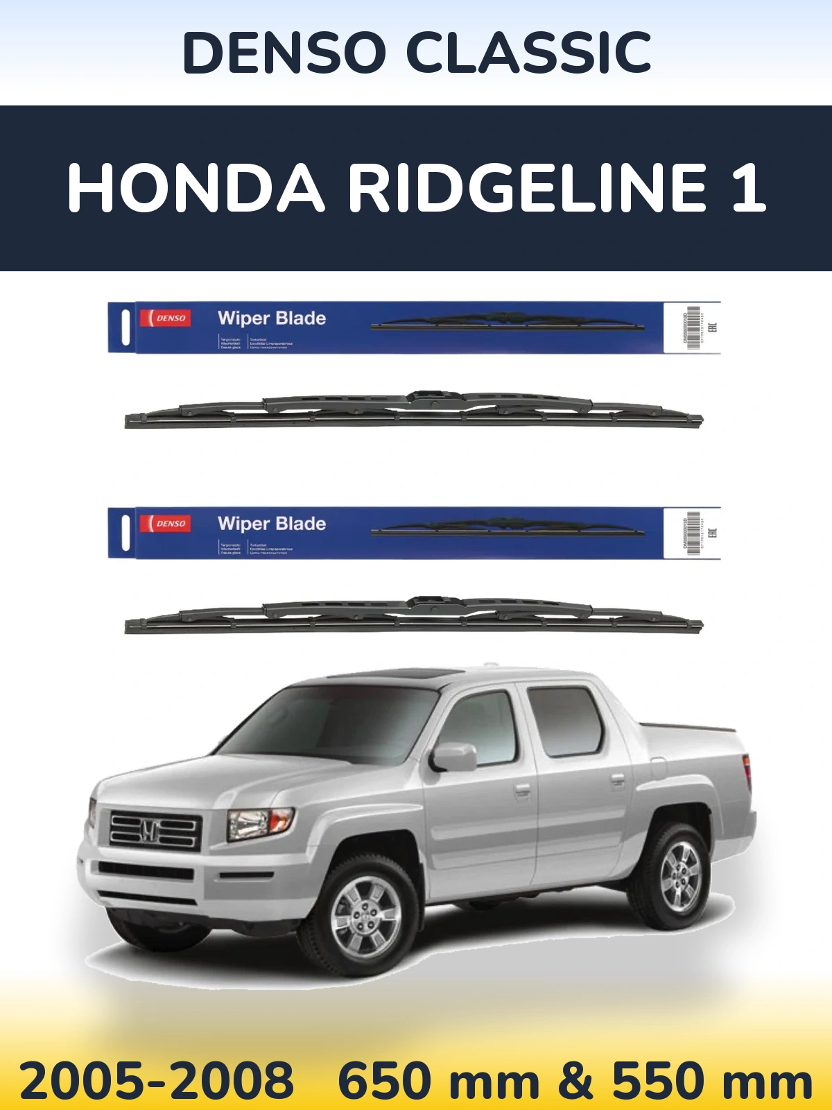 Sada předních stěračů Denso Classic 650 a 550 mm pro Honda Ridgeline 1 2005-2008