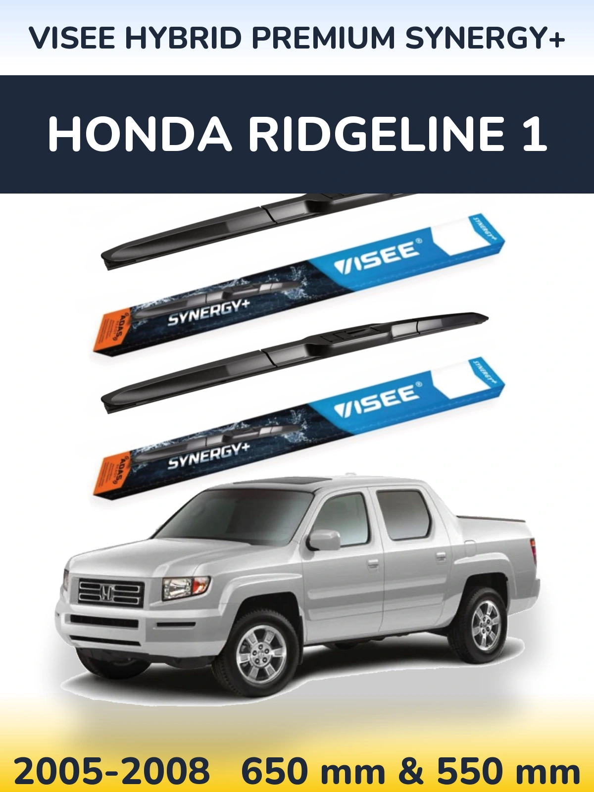 Sada předních stěračů VISEE HYBRID PREMIUM SYNERGY+ 650 a 550 mm pro Honda Ridgeline 1 2005-2008