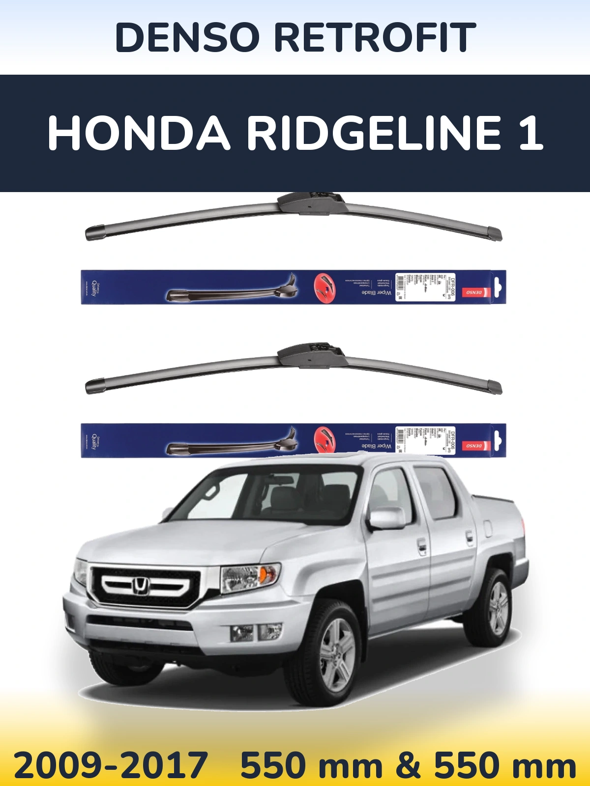 Sada předních stěračů Denso Retrofit 550 a 550 mm pro Honda Ridgeline 1 2009-2017