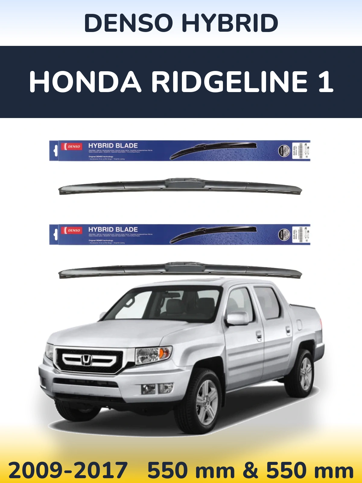 Sada předních stěračů Denso Hybrid 550 a 550 mm pro Honda Ridgeline 1 2009-2017