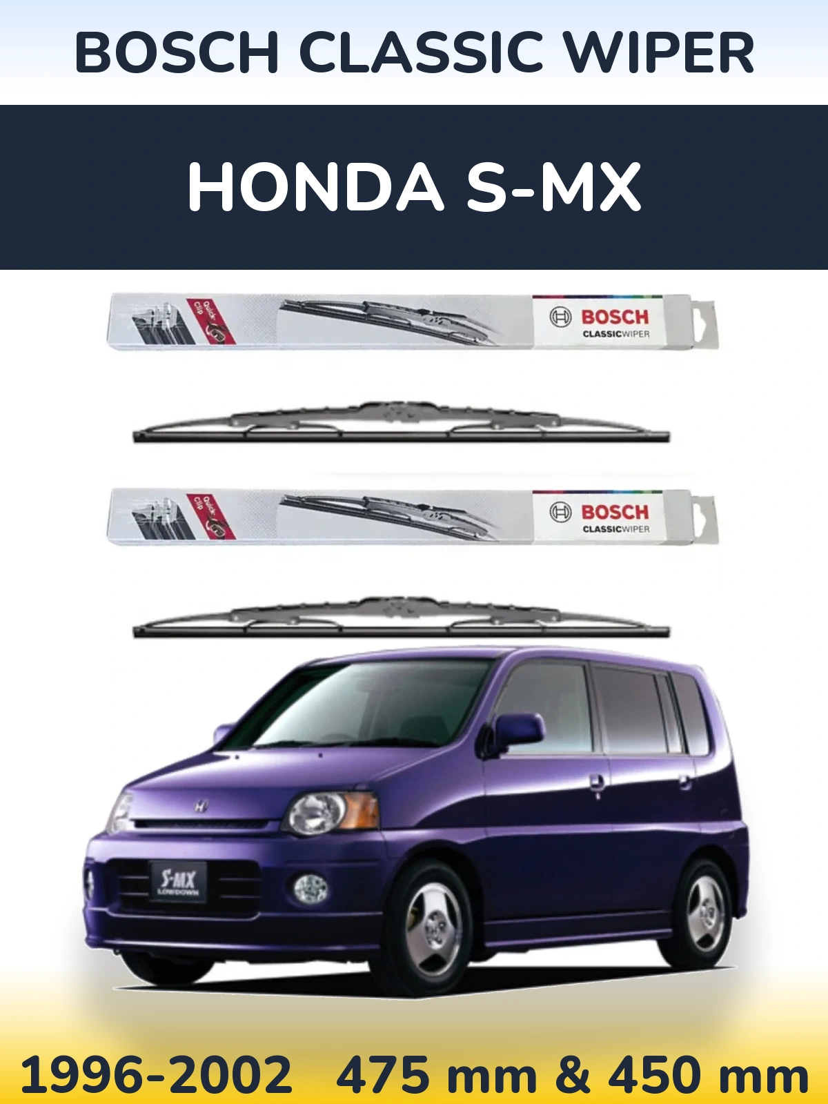 Sada předních stěračů BOSCH Classic Wiper 475 a 450 mm pro Honda S-MX 1996-2002