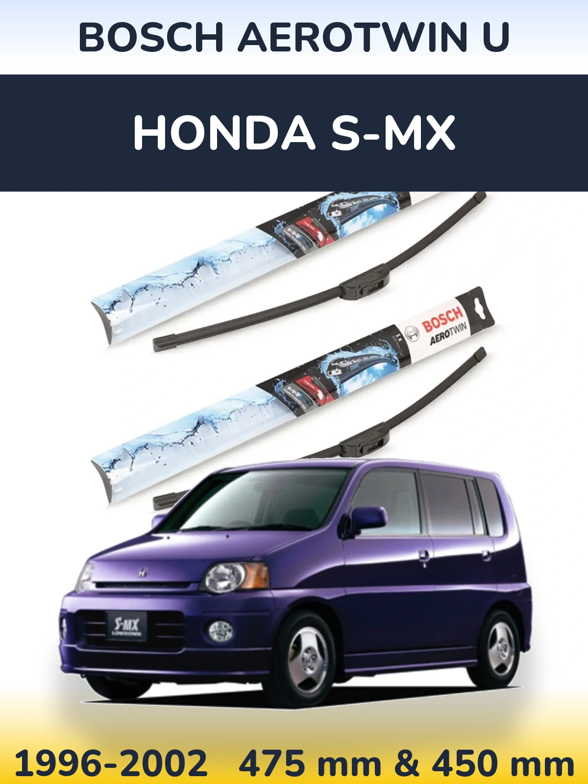 Sada předních stěračů BOSCH AeroTwin U 475 a 450 mm pro Honda S-MX 1996-2002