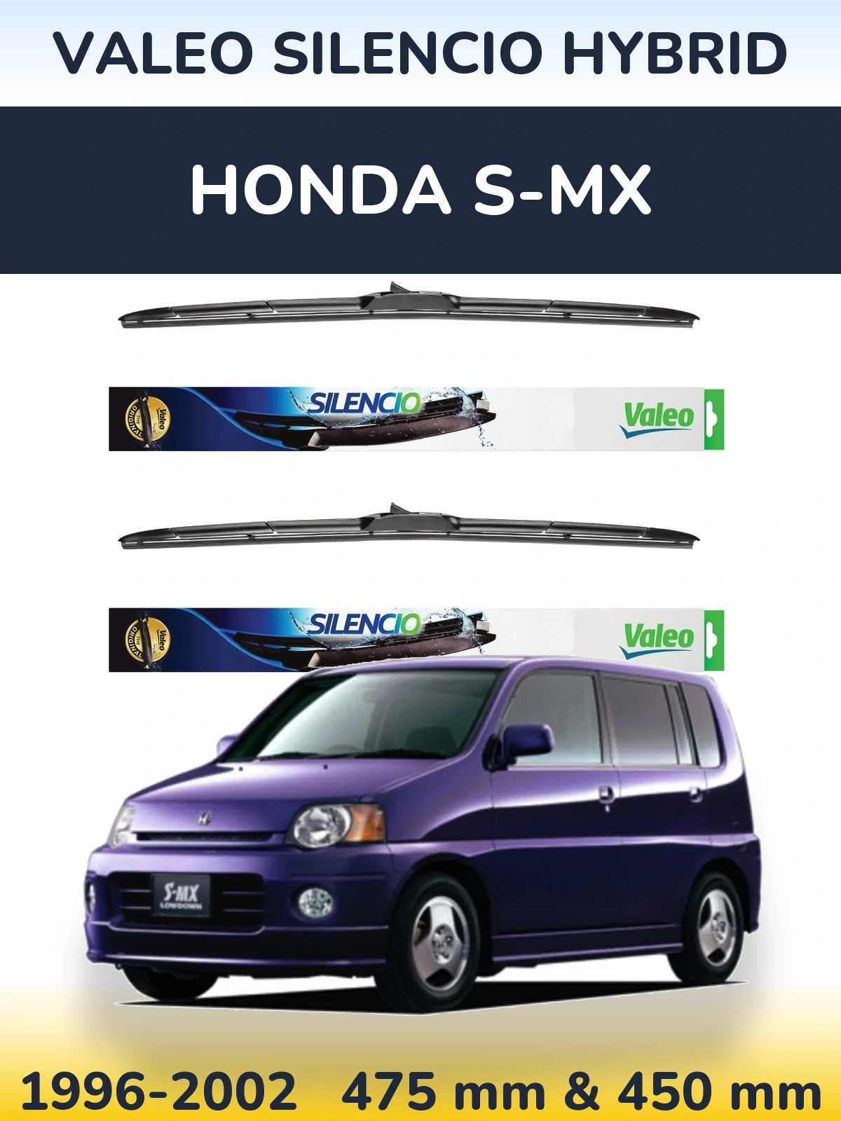 Комплект передніх щіток Valeo Silencio Hybrid 475 & 450 мм для Honda S-MX 1996-2002